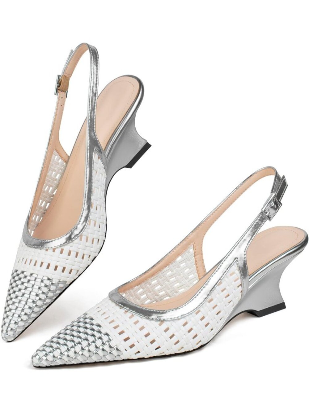 Stylish Two-Tone Woven Slingback Wedge Sandals for Women - Dressy & Comfortable